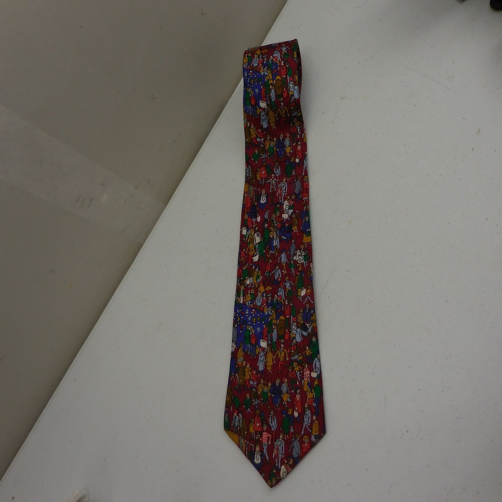 Wheres Waldo by Schreter Mens Tie 100% Silk USA Vintage Rare Print 1992 Red